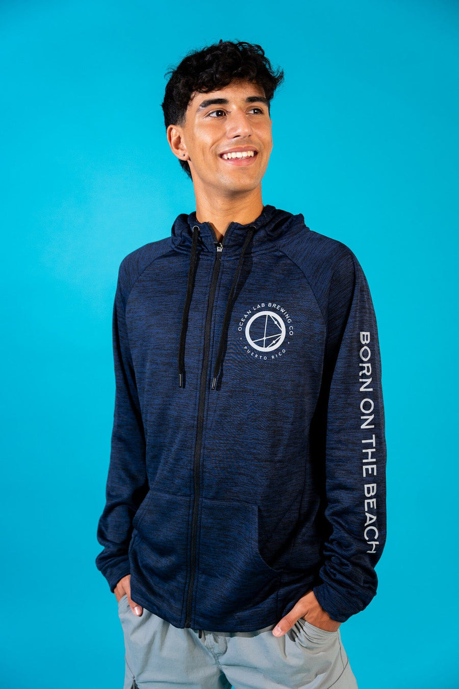 Zipper Hooded Sweatshirt - Navy