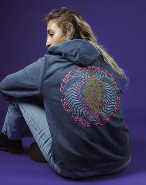 Retro Turtle Hoodie - Vintage Denim