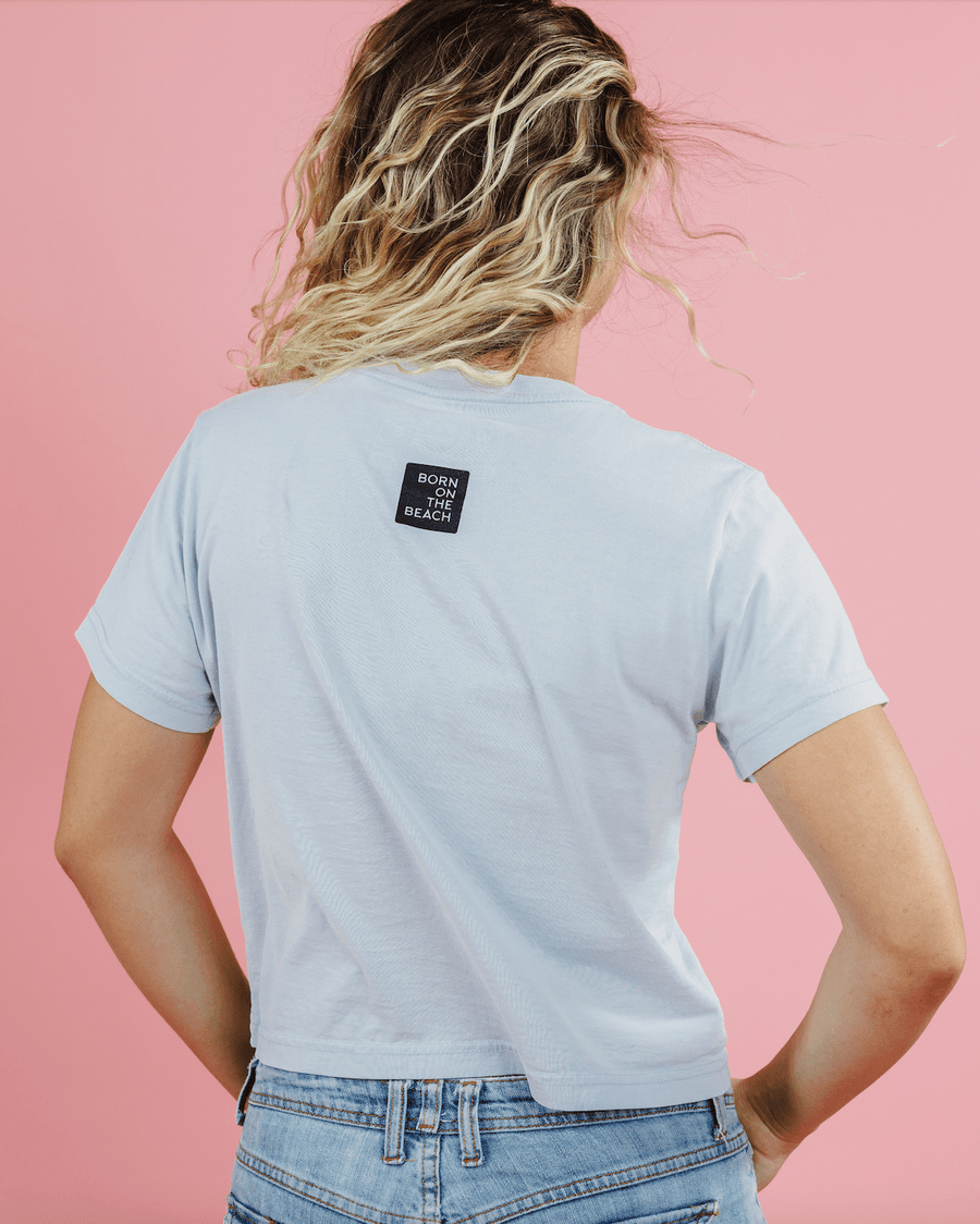 Flowers & Lines Turtle Cropped Ladies Tee - Periwinkle