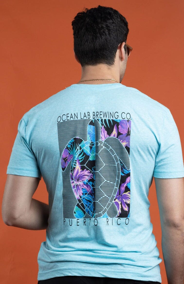 Flowers & Lines Turtle Short Sleeve T-Shirt -Aqua