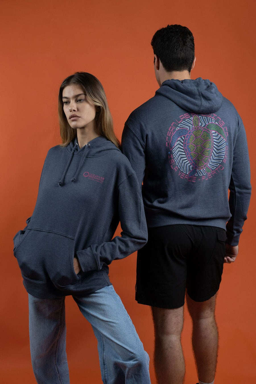 Retro Turtle Hoodie - Heather Blue