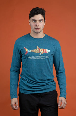 Shark Surfboard Long Sleeve T-Shirt - Heather Teal