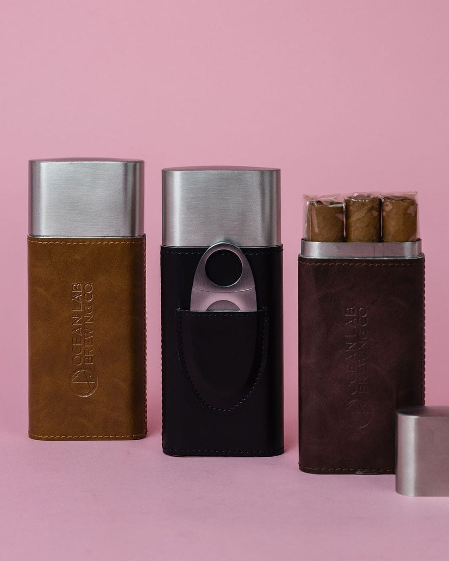 Stainless Steel and Leather Cigar Case