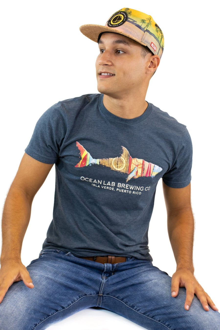 Shark Surfboard Short Sleeve T-shirt - Heather Blue